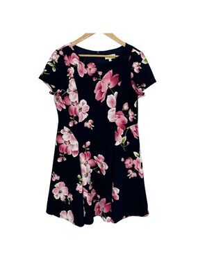 Laura Petites Floral Dress Sz 14 Navy Blue Pink Pretty Wedding Sundress EUC
